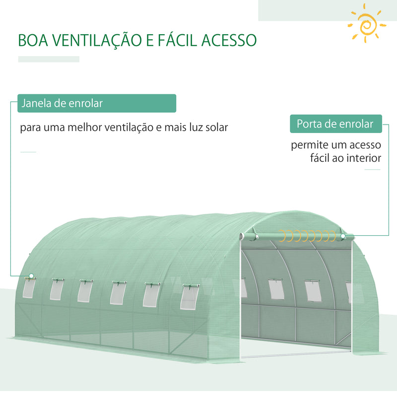 Estufa Túnel de Jardim para Plantas e Vegetais com 12 Janelas estrutura de aço - 6x3x2m