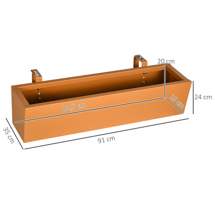 Floreira Suspensa de Aço Floreira Retangular Suspensa com 2 Ganchos Ajustáveis e 2 Orifícios de Drenagem para Varanda Jardim Pátio 91x35x24 cm Marrom