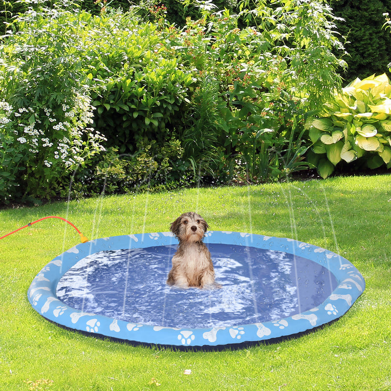 Splash Pad 170 cm Tapete Aquático para Animais de Estimação com Pulverizador de Água Piscina Portátil para Cães Azul