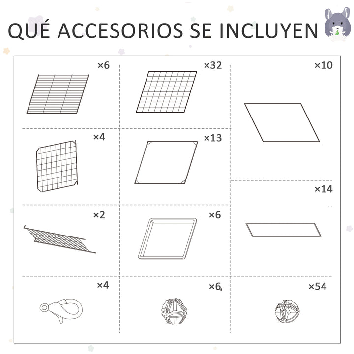 Gaiola para animais pequena DIY com 4 portas 6 bandejas 111x75x119 cm Preto