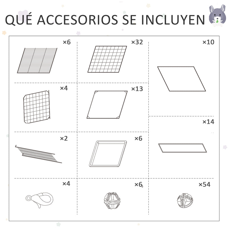 Gaiola para animais pequena DIY com 4 portas 6 bandejas 111x75x119 cm Preto