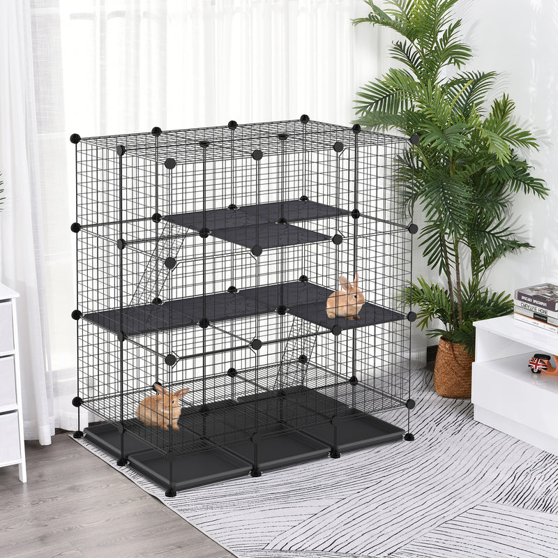 Gaiola para animais pequena DIY com 4 portas 6 bandejas 111x75x119 cm Preto