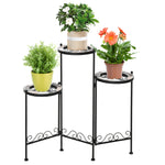 Suporte de Metal para Plantas Dobrável Suporte para Flores com 3 Prateleiras com Bordas de Azulejo para Decoração de Interiores e Exteriores 60x22x65cm Preto