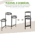 Suporte de Metal para Plantas Dobrável Suporte para Flores com 3 Prateleiras com Bordas de Azulejo para Decoração de Interiores e Exteriores 60x22x65cm Preto