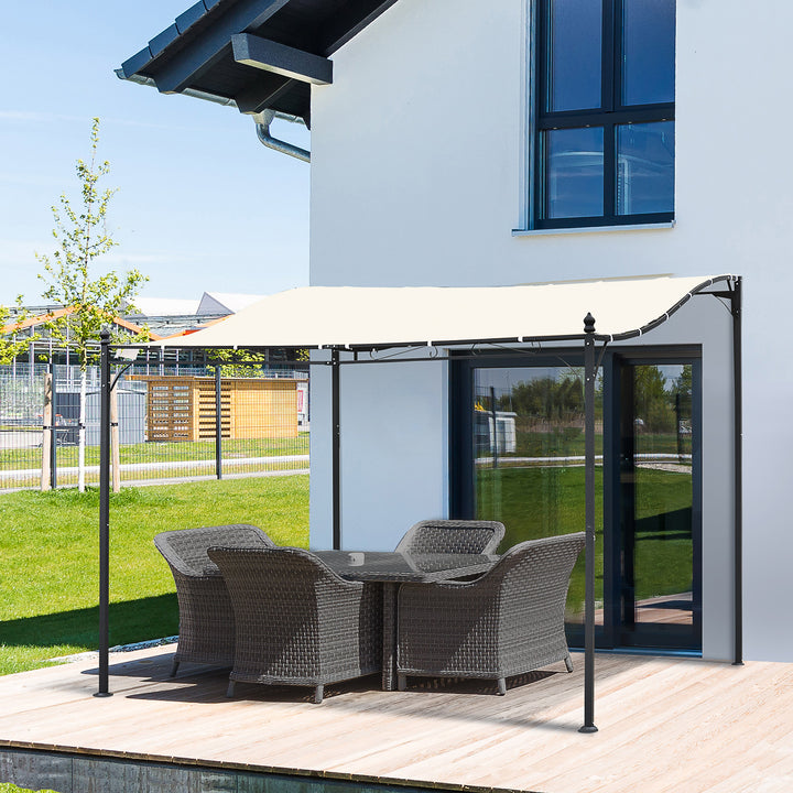 Pérgula de jardim 3x3m Gazebo com Toldo e 4 Furos Drenantes para Pátio Terraço Metal e Poliéster 180 g / m² resistente Creme