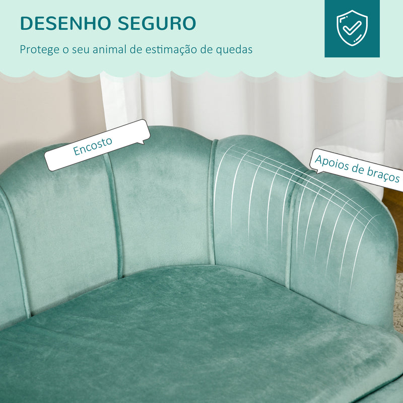 Sofá para Cães Médios Sofá Cama para Animais de Estimação Estofado em Veludo com Pés de Madeira Carga Máxima 25 kg 98,5x60,5x35,5 cm Verde