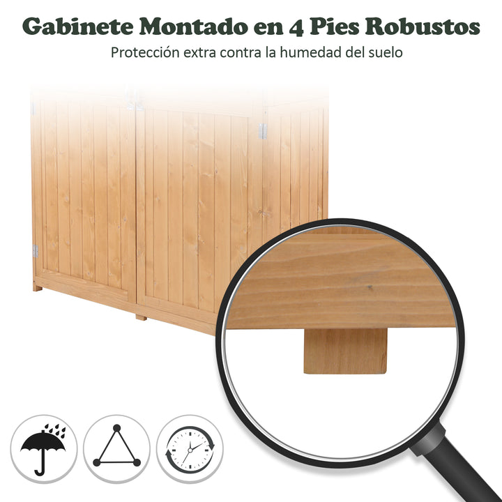Armário Ferramentas de Jardinagem Duas Portas Teto Impermeável Compartimentos de Tamanhos Diferentes 127,5x50x164cm Madeira Maciça