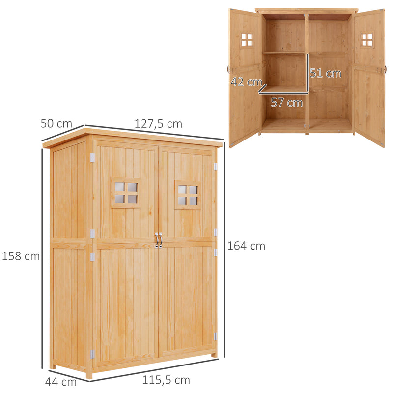 Armário Ferramentas de Jardinagem Duas Portas Teto Impermeável Compartimentos de Tamanhos Diferentes 127,5x50x164cm Madeira Maciça