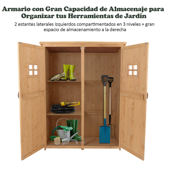 Armário Ferramentas de Jardinagem Duas Portas Teto Impermeável Compartimentos de Tamanhos Diferentes 127,5x50x164cm Madeira Maciça