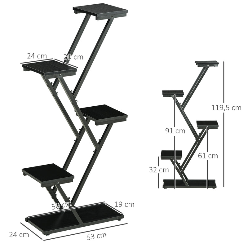 Suporte para Plantas de 4 Níveis Prateleiras de Madeira para Vasos de Plantas para Interior e Exterior 53x24x119,5cm Preto