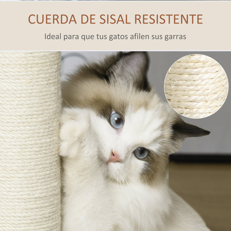 Árvore Arranhadora para Gatos de Vime Torre para Gatos Médios com Caverna 2 Camas Postes de Sisal Natural e Almofadas Laváveis de Pelúcia Suave Ø40,5x69 cm Natural