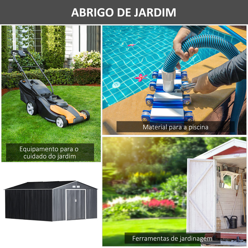 Galpão de jardim Galpão de armazenamento para ferramentas com porta deslizante dupla aço galvanizado 340x382x200 cm cinza