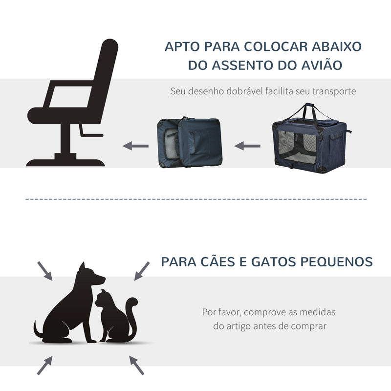 Transportadora para animais deestimação Portátil e Transpirável Dobrável com Almofada 3 Portas e Janela de Malha 2 Bolsos 80,5x57x57cm Azul Escuro