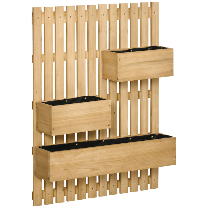 Floreira de Parede com Treliça Floreira Vertical de Madeira com 4 Vasos Móveis e Orifício de Drenagem para Jardim Varanda Pátio 60x16x80 cm Madeira