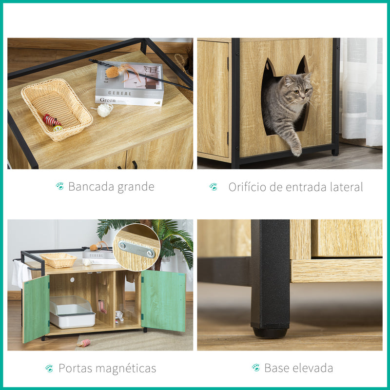 Casa para Gatos de Madeira Móvel Caixa de Areia para Gatos 2 em 1 com