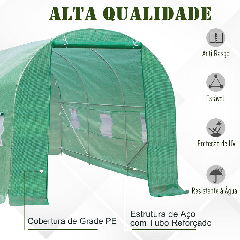 Estufa de Cultivo para Terraço ou Jardim – Cor verde – Tubo Aço e PE 140g/? - 450x200x200 cm