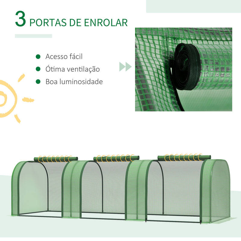 Estufa 295x100x80 cm para Jardim Varanda Estufa Pequena para Cultivo de Plantas com 3 Janelas Estrutura de Aço e PVC Verde