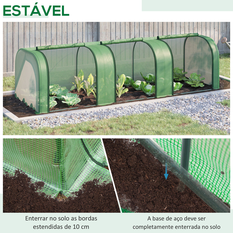 Estufa 295x100x80 cm para Jardim Varanda Estufa Pequena para Cultivo de Plantas com 3 Janelas Estrutura de Aço e PVC Verde