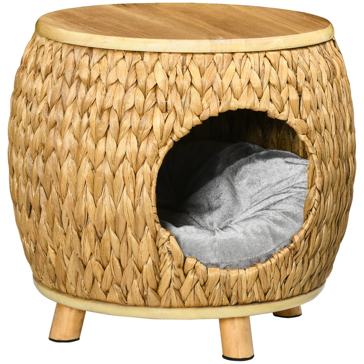 Caverna para Gatos Cama para Gatos com Almofada Lavável e Pés Elevados Similar a um Banco para Interior e Exterior 44x43x42cm Madeira