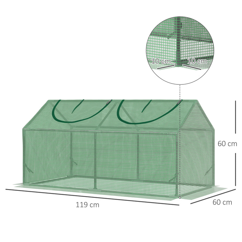 Estufa 119x60x60cm Estufa de Jardim com 2 Janelas Enroláveis para Cultivo de Plantas Verduras Flores Verde Translúcido