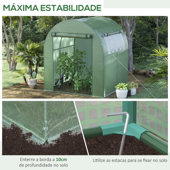 Estufa de Jardim 180x180x200 cm Estufa Tipo Túnel Pequena com Porta Enrolável e Janela de Malha para Cultivar Plantas Flores Verde