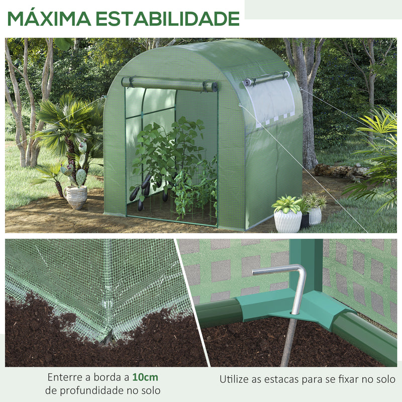 Estufa de Jardim 180x180x200 cm Estufa Tipo Túnel Pequena com Porta Enrolável e Janela de Malha para Cultivar Plantas Flores Verde