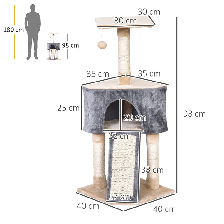 Árvore Raspador para Gatos Caverna Brinquedo Suspenso e Rampa 40x40x98 cm