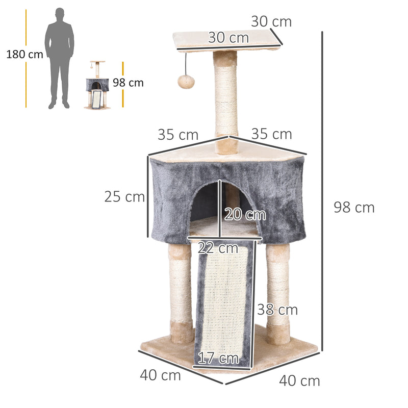 Árvore Raspador para Gatos Caverna Brinquedo Suspenso e Rampa 40x40x98 cm