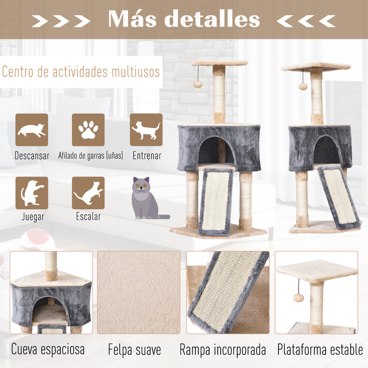 Árvore Raspador para Gatos Caverna Brinquedo Suspenso e Rampa 40x40x98 cm