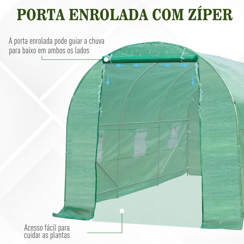 Estufa de Cultivo para Terraço ou Jardim – Cor verde – Tubo Aço e PE 140g/? - 450x200x200 cm