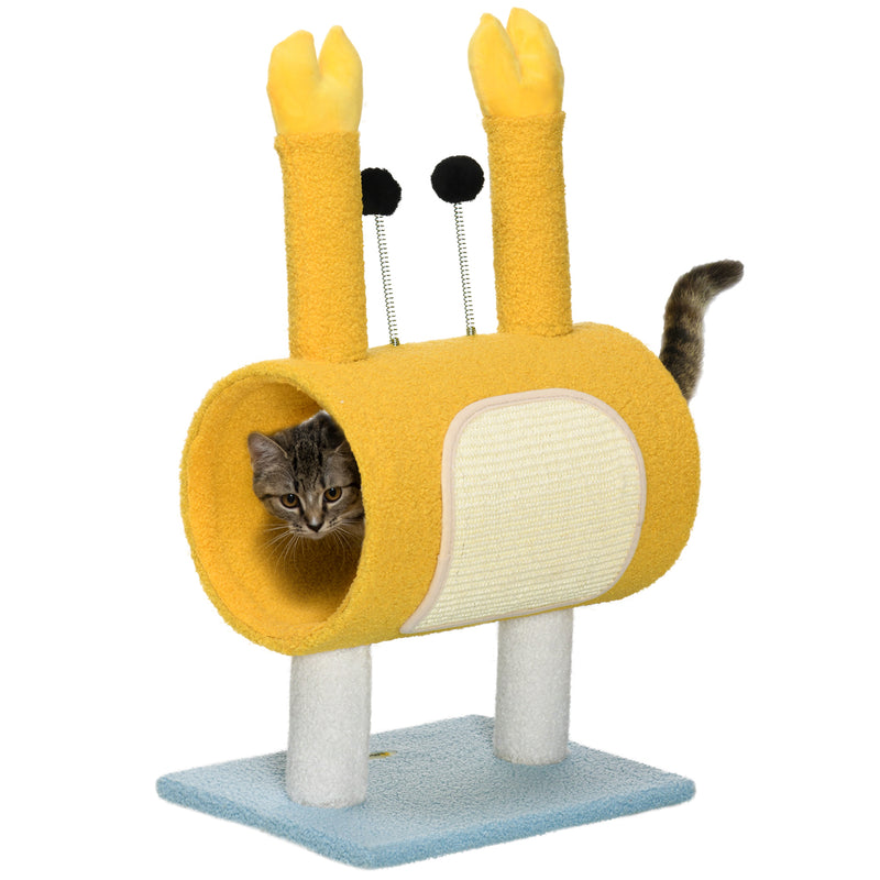 Árvore Arranhador para Gatos Altura 72cm Postes com Forma de Caranguejo Torre para Gatos com Orifício e Bolas Divertidas 40x29x72cm Amarelo