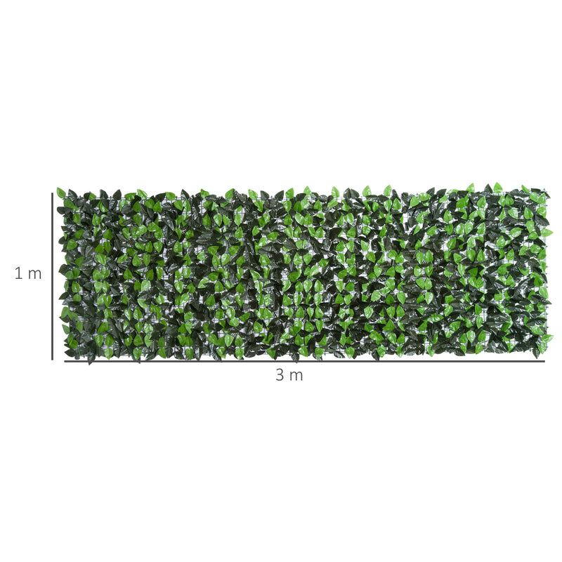 Vedação Artificial em Rolo 3x1m Vedação de Privacidade para Balcão Jardim Exterior Planta Decorativa de Parede PE Verde