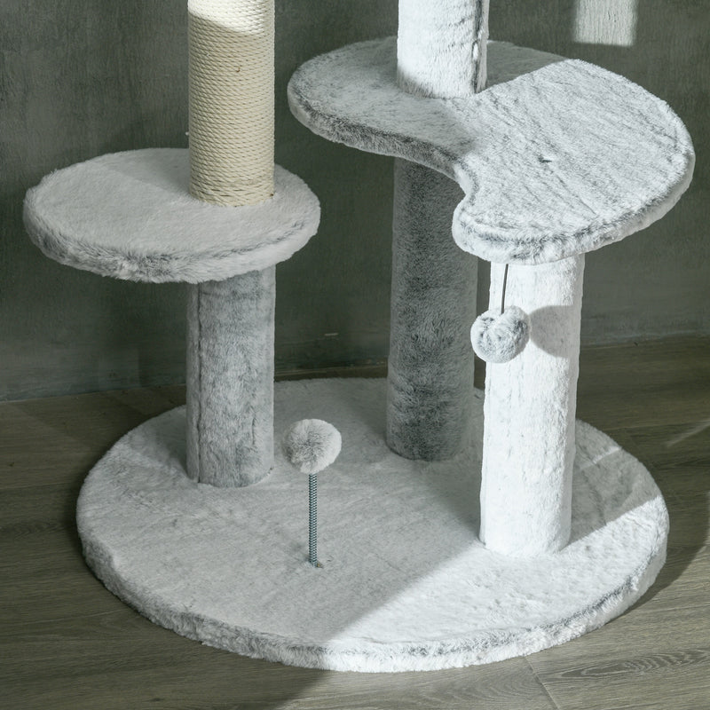 Arranhador para Gatos de 255 cm Torre para Gatos de Teto com Altura Ajustável Caverna Plataformas Rede Postes de Arranhar e Bolas Suspensas Ø60x225-255 cm Cinza