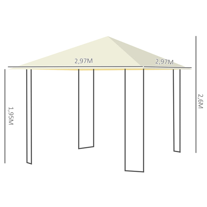 Pérgola de Jardim 3x3x2,6m Pérgola de Exterior com Estrutura de Aço e Toldo com Proteção UV 300x300x260 cm Creme