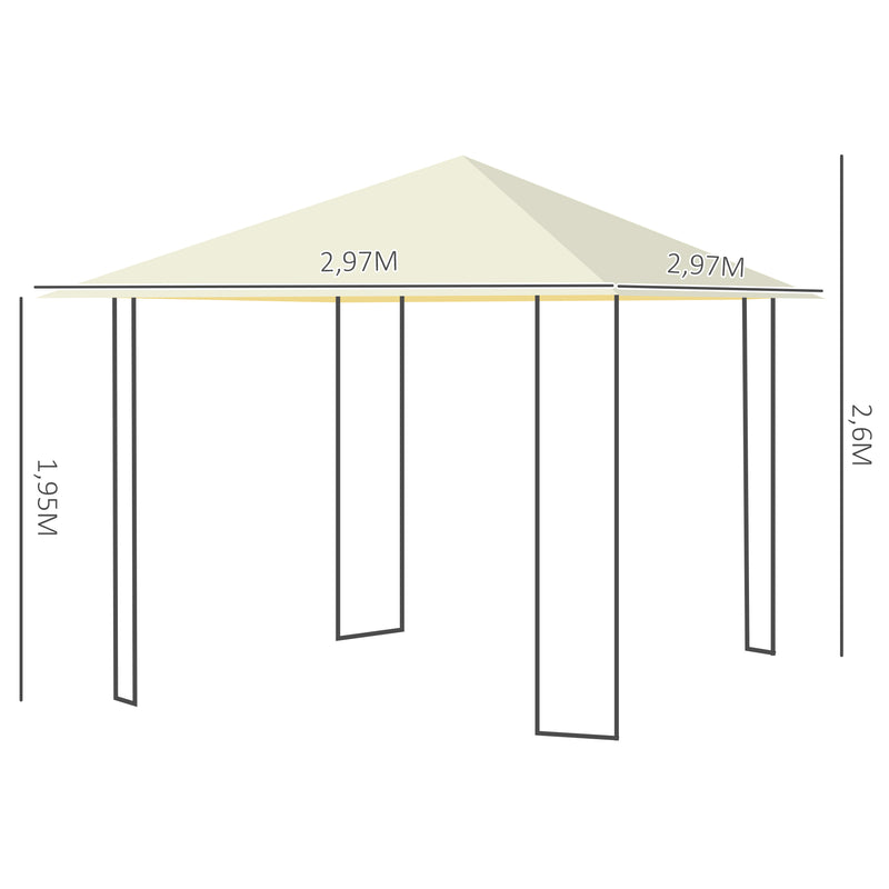 Pérgola de Jardim 3x3x2,6m Pérgola de Exterior com Estrutura de Aço e Toldo com Proteção UV 300x300x260 cm Creme