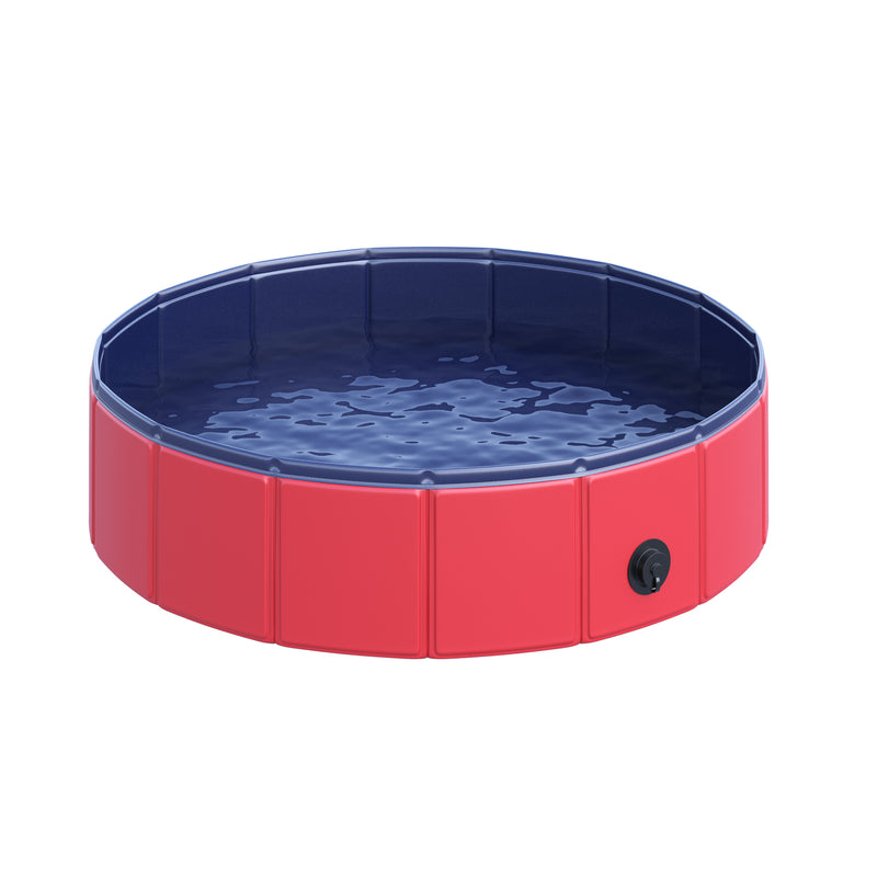 Piscina Dobrável para Cães Gatos Banheira Portátil para Animais de Estimação PVC Antiderrapante Ø80x20 cm Vermelho