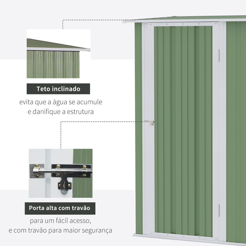 Abrigo de Jardim 1,07? 142x84x189 cm Abrigo de Armazenamento Galvanizado Abrigo de Ferramentas com Teto Inclinado e Porta para Varanda Exterior Verde Claro