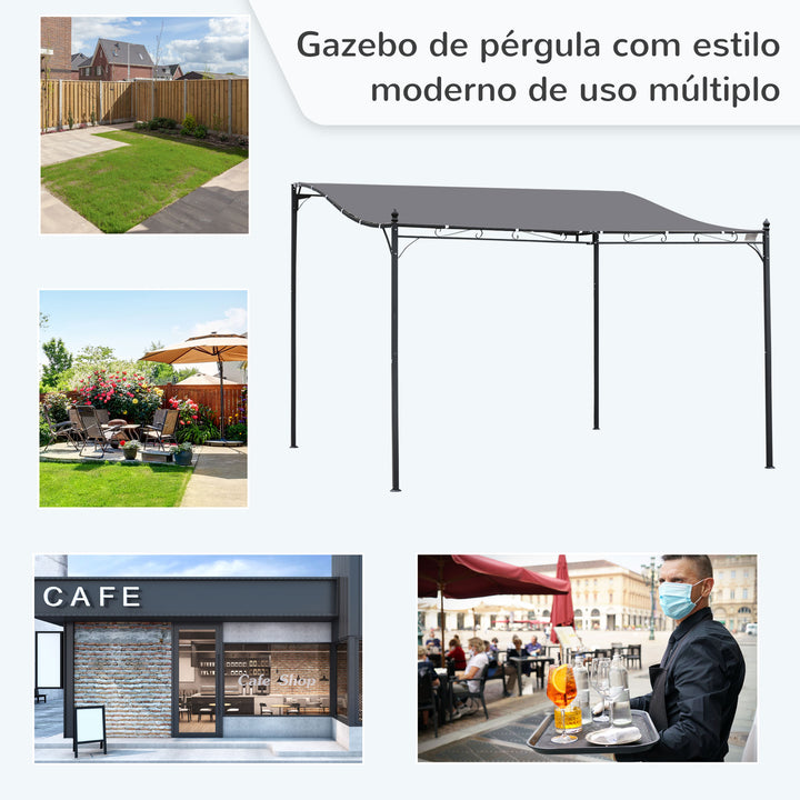 Pérgola de Jardim 4x3m Pérgola com Toldo e 4 Orifícios de Drenagem para Pátio Terraço Metal e Poliéster 180 g/m² Resistente Cinza