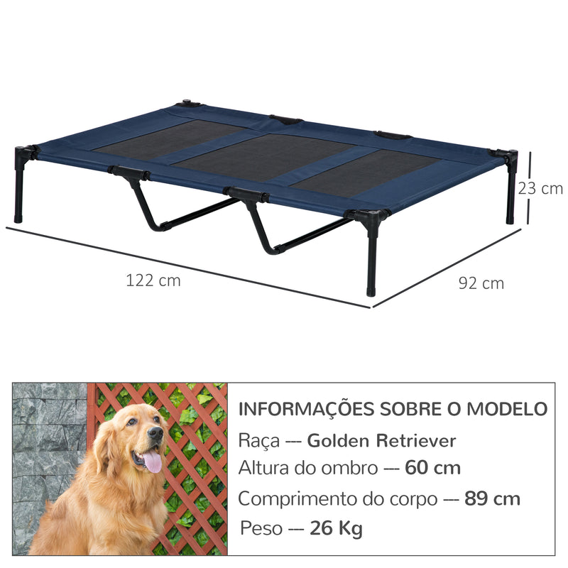 Cama para Animais de Estimação Cama Elevada para Cães Gatos com Tecido Transpirável para Dormir Relaxar Exterior Jardim Terraço 122x91x23cm Azul