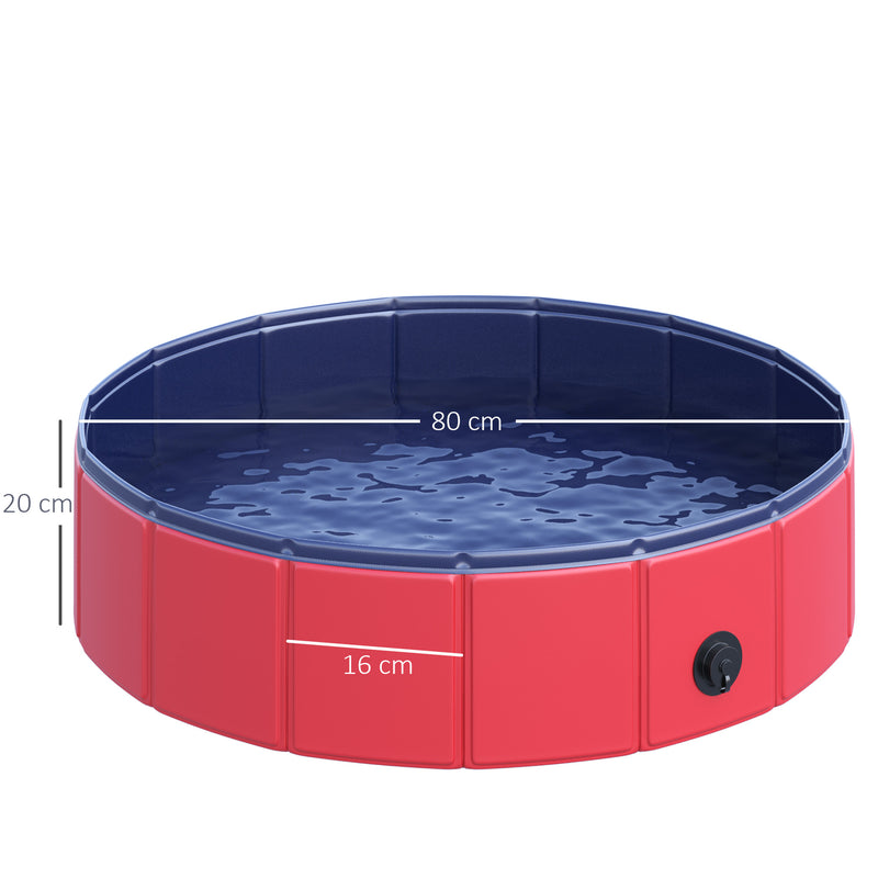 Piscina Dobrável para Cães Gatos Banheira Portátil para Animais de Estimação PVC Antiderrapante Ø80x20 cm Vermelho