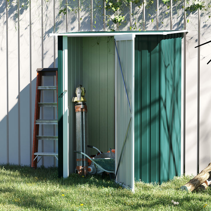 Abrigo de Jardim 142x84x189cm Abrigo de Jardim de Aço Galvanizado com Porta Fechadura e Orifícios de Drenagem para Armazenamento de Ferramentas Verde