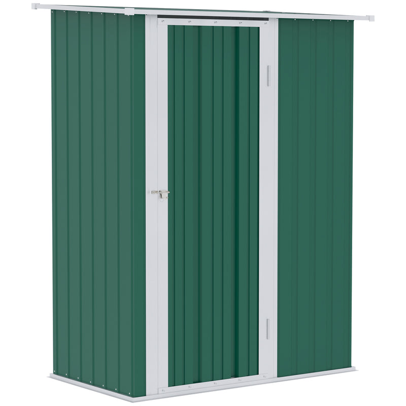 Abrigo de Jardim 142x84x189cm Abrigo de Jardim de Aço Galvanizado com Porta Fechadura e Orifícios de Drenagem para Armazenamento de Ferramentas Verde