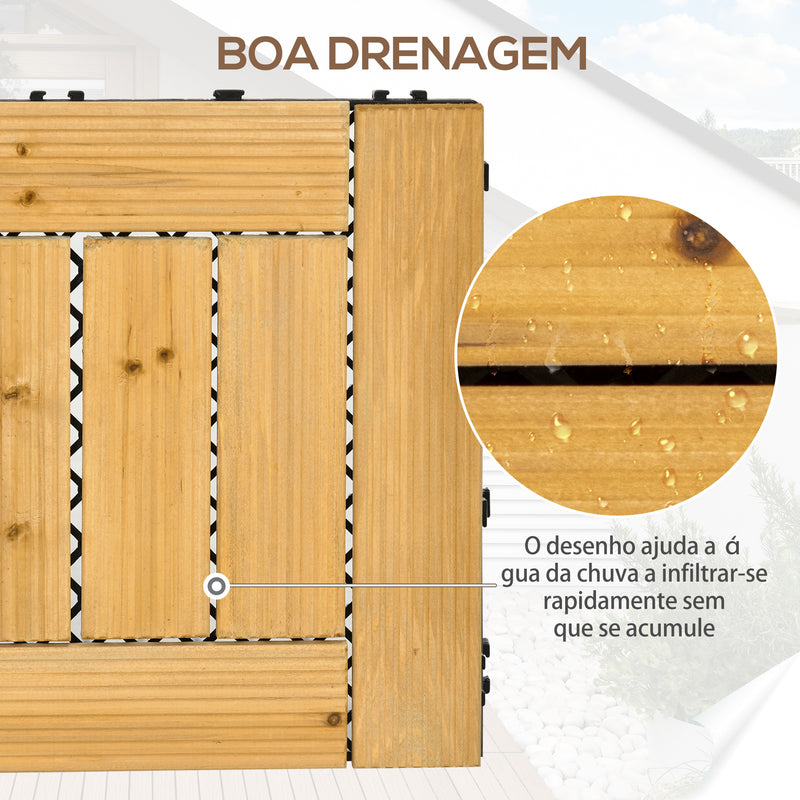 Conjunto de 27 Peças de Deck de Madeira para Exterior 30x30cm Área de 2,43 m² Ladrilhos para Exterior com Sistema Clic para Balcão Terraço Jardim Madeira