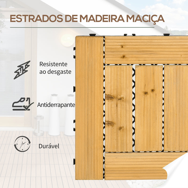 Conjunto de 27 Peças de Deck de Madeira para Exterior 30x30cm Área de 2,43 m² Ladrilhos para Exterior com Sistema Clic para Balcão Terraço Jardim Madeira