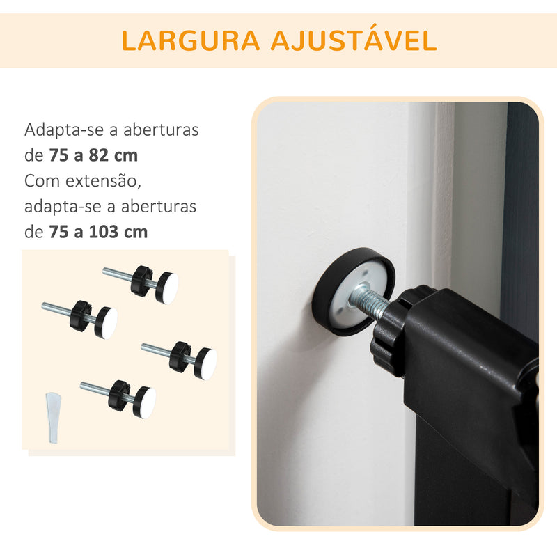 Barreira de Segurança para Cães Extensível 75-103 cm Barreira para Escada e Portas com 2 Extensões Duplo Bloqueio Fechamento Automático Preto