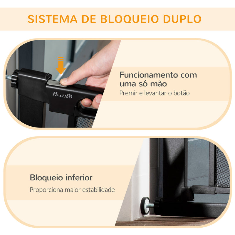 Barreira de Segurança para Cães Extensível 75-103 cm Barreira para Escada e Portas com 2 Extensões Duplo Bloqueio Fechamento Automático Preto