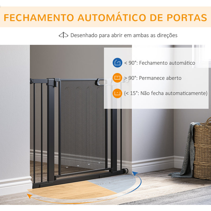 Barreira de Segurança para Cães Extensível 75-103 cm Barreira para Escada e Portas com 2 Extensões Duplo Bloqueio Fechamento Automático Preto