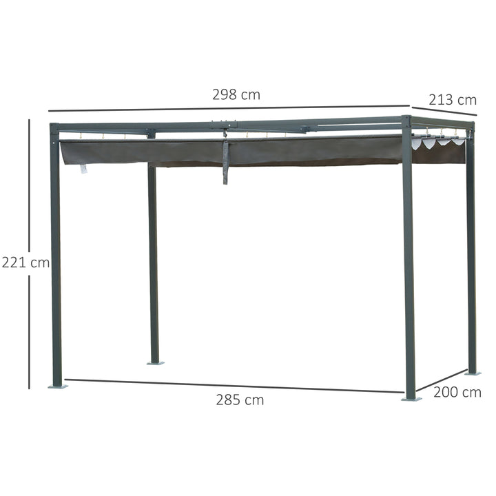 Pérgola 3x2m Pérgola de Jardim com Teto Retrátil de Poliéster com Revestimento Resistente para Celebrações Festas Casamento Cinza