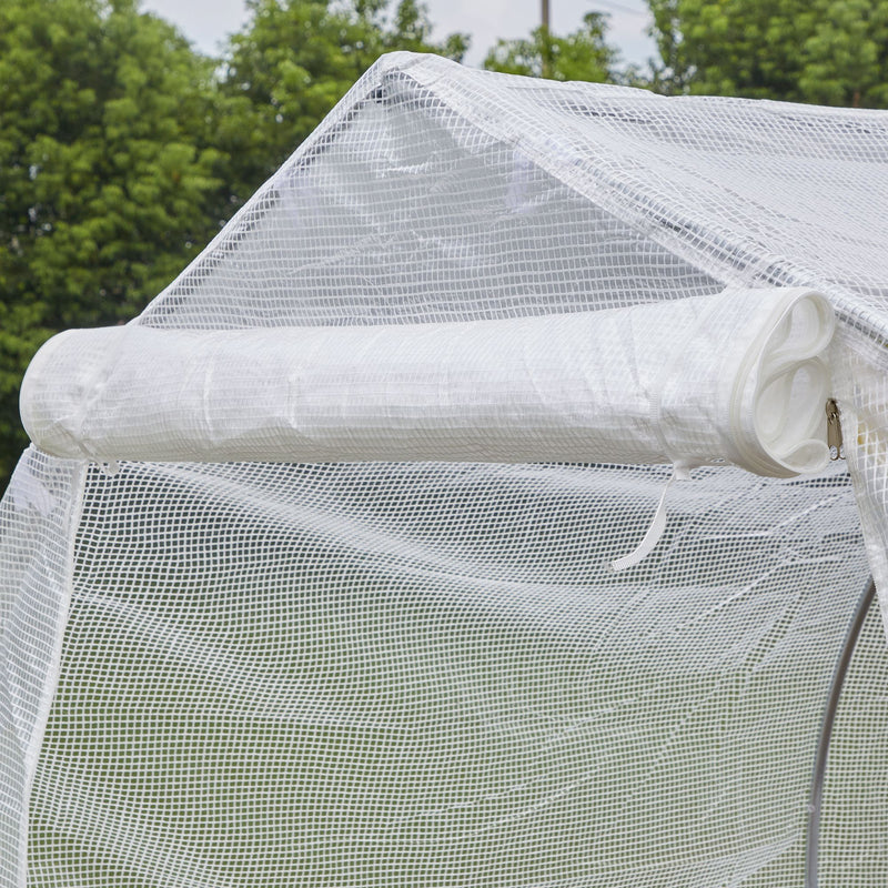 Estufa de Jardim 400x200x200cm Tipo Túnel com 6 Janelas Transpiráveis e Portas Enrolável com Zíper para Cultivo de Plantas e Verduras Branco