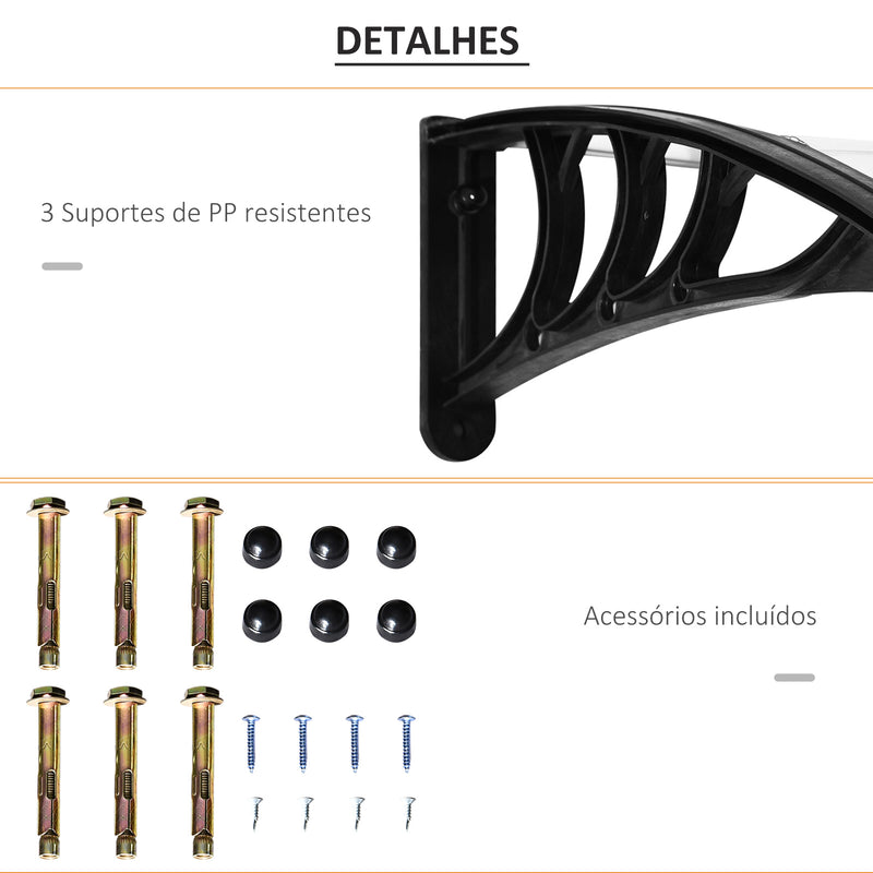 Marquise para Portas e Janelas 195x80cm Marquise com Proteção para Sol e Chuva com Painéis de Policarbonato Transparente